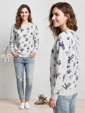H&M Label of Graded Goods Crewneck Grey Blue Desert Cactus Print - Size Medium
